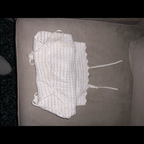 Open back tie crochet top beach cover up m white - Picture 4 of 4